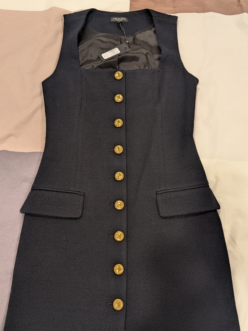 Brand new rag & bone Navy Textured Sleeveless Button-Front Mini Dress